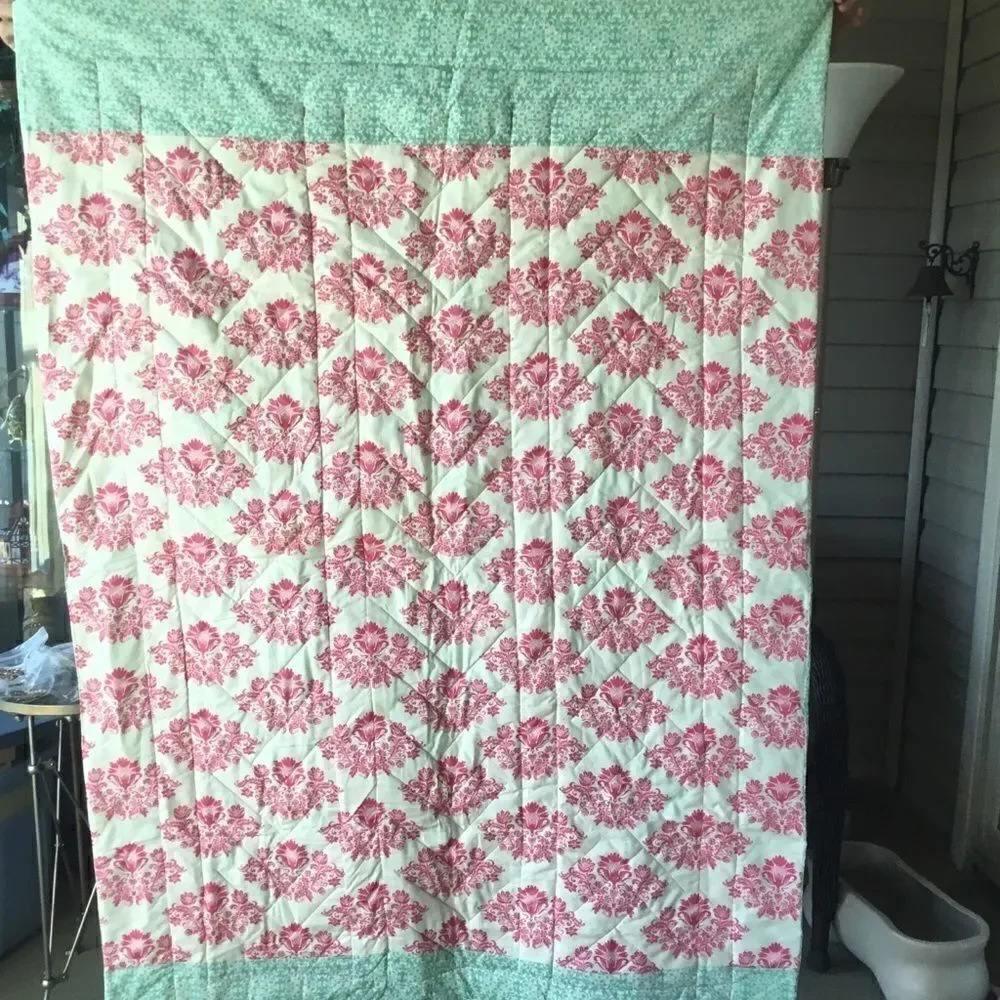 Handmade Quilt. Spring Pinks and Greens Braided